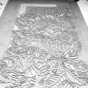 Waratah Tryptich - Carving the lino